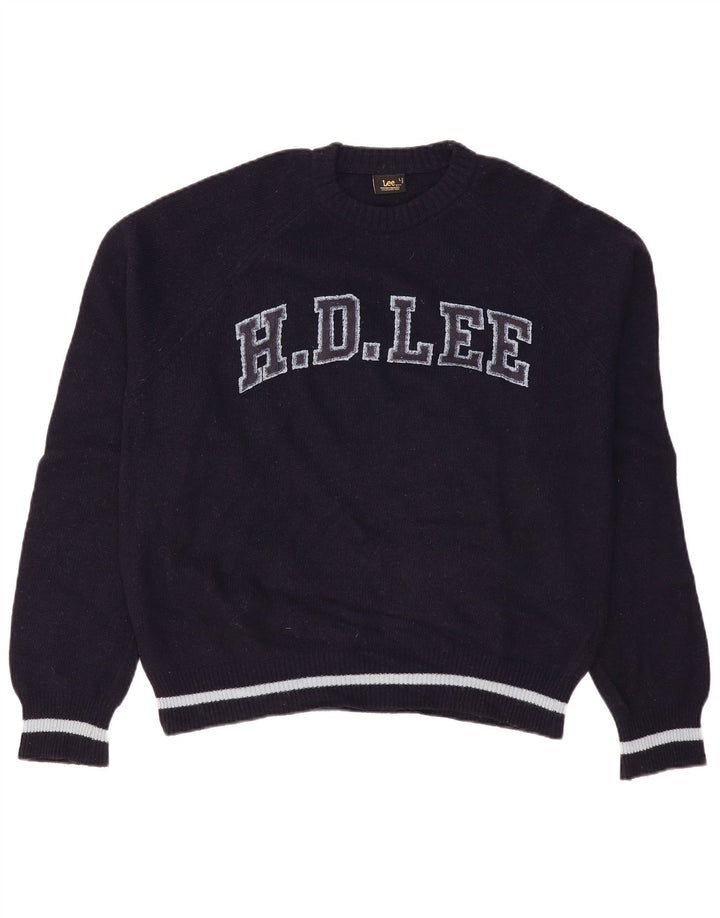 Lee Womens grafisk rund hals sweater stor marineblå uld