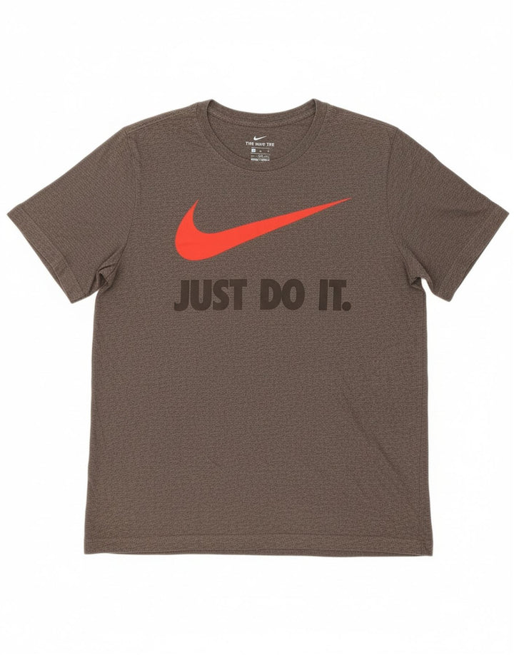 NIKE Mens Graphic T-Shirt Top Large Grey Cotton