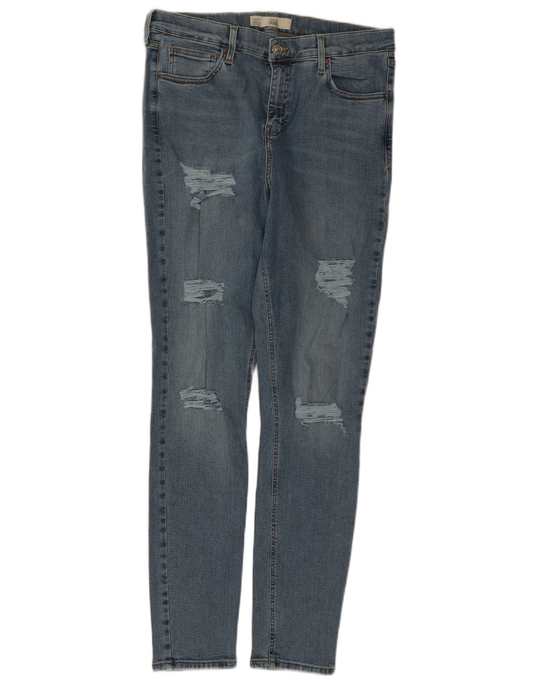TOPSHOP Dame Jamie Distressed Skinny Jeans W32 L30 Blå Bomuld