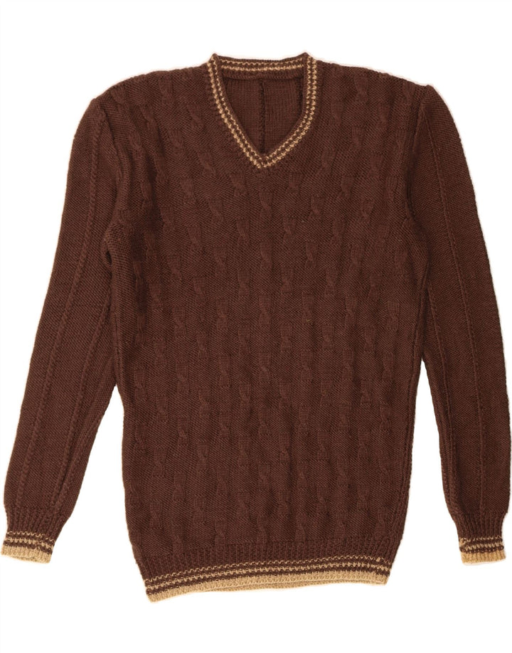 VINTAGE Herre V-hals sweater Medium Brun