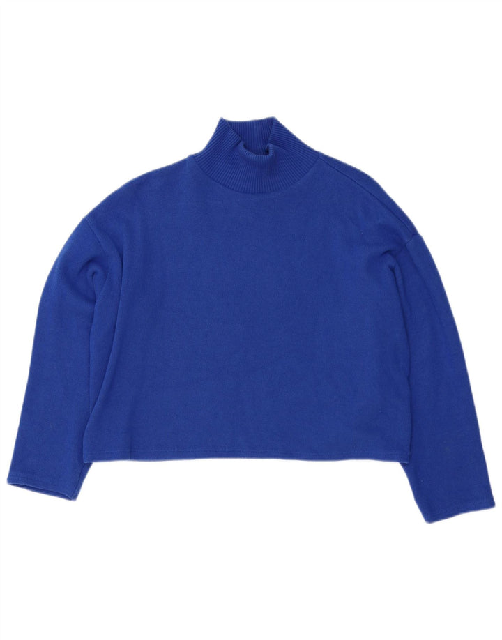 Zara Dame Crop Turtle Neck Jumper Sweater UK 14 Medium Blue