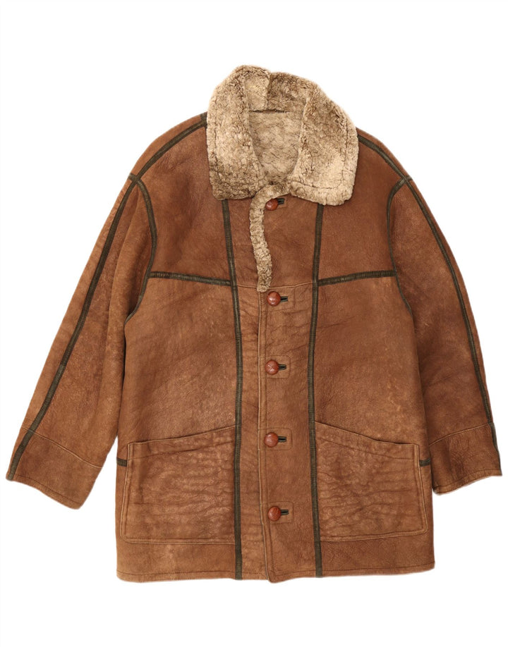 Christ Herre Shearling Jacket IT 48 Medium Brown Læder