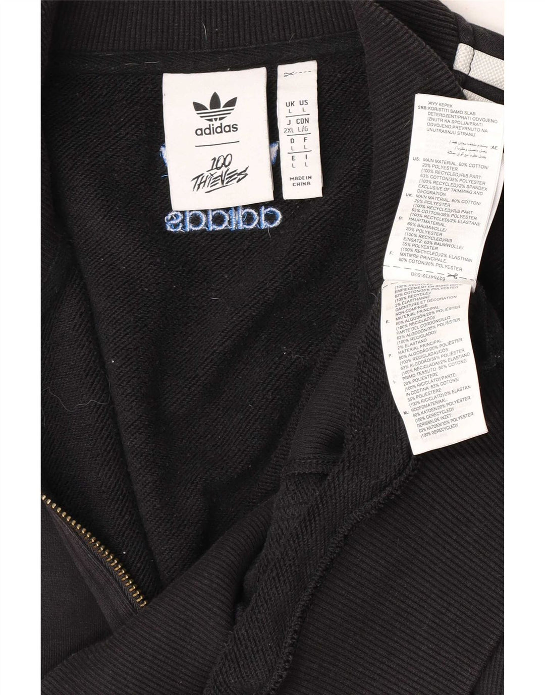 Adidas Sweatshirt med lynlås til mænd, stor sort bomuld