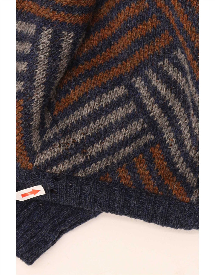 Vintage herre rund hals sweater stor flerfarvet Chevron uld