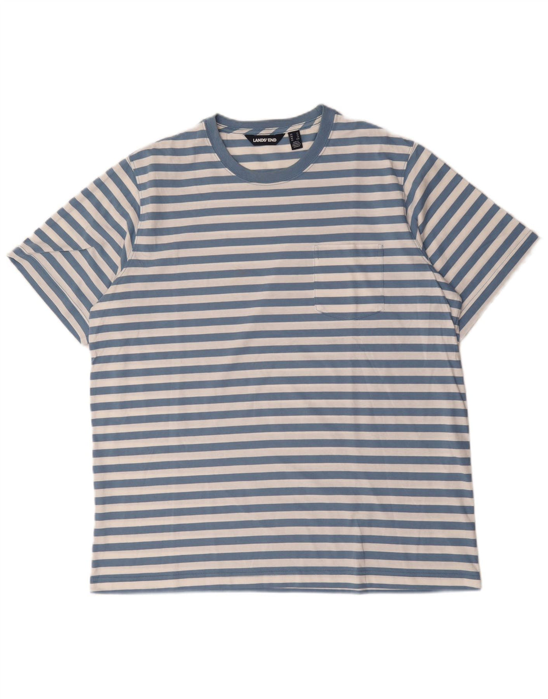 Lands End Herre T-Shirt Top XL Blå Stribet Bomuld