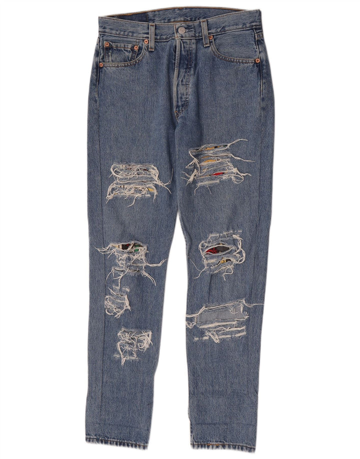 Levi's Womens 501 Distressed Straight Jeans W30 L30 Blå Bomuld