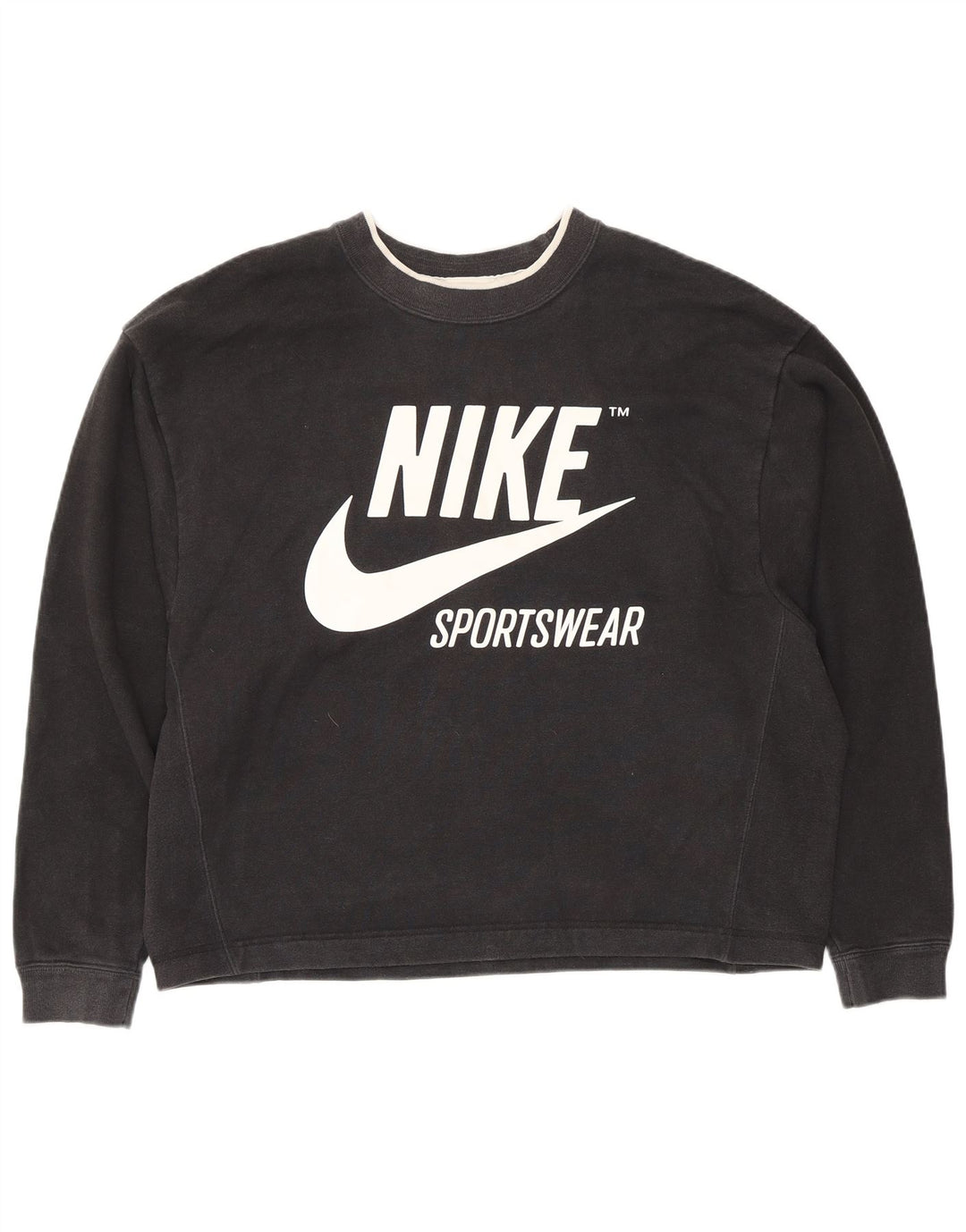 Nike Dame Oversized Sweatshirt Jumper UK 14 Medium Sort Bomuld