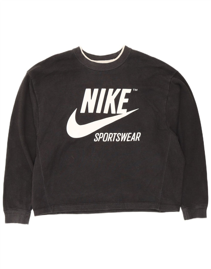 Nike Dame Oversized Sweatshirt Jumper UK 14 Medium Sort Bomuld