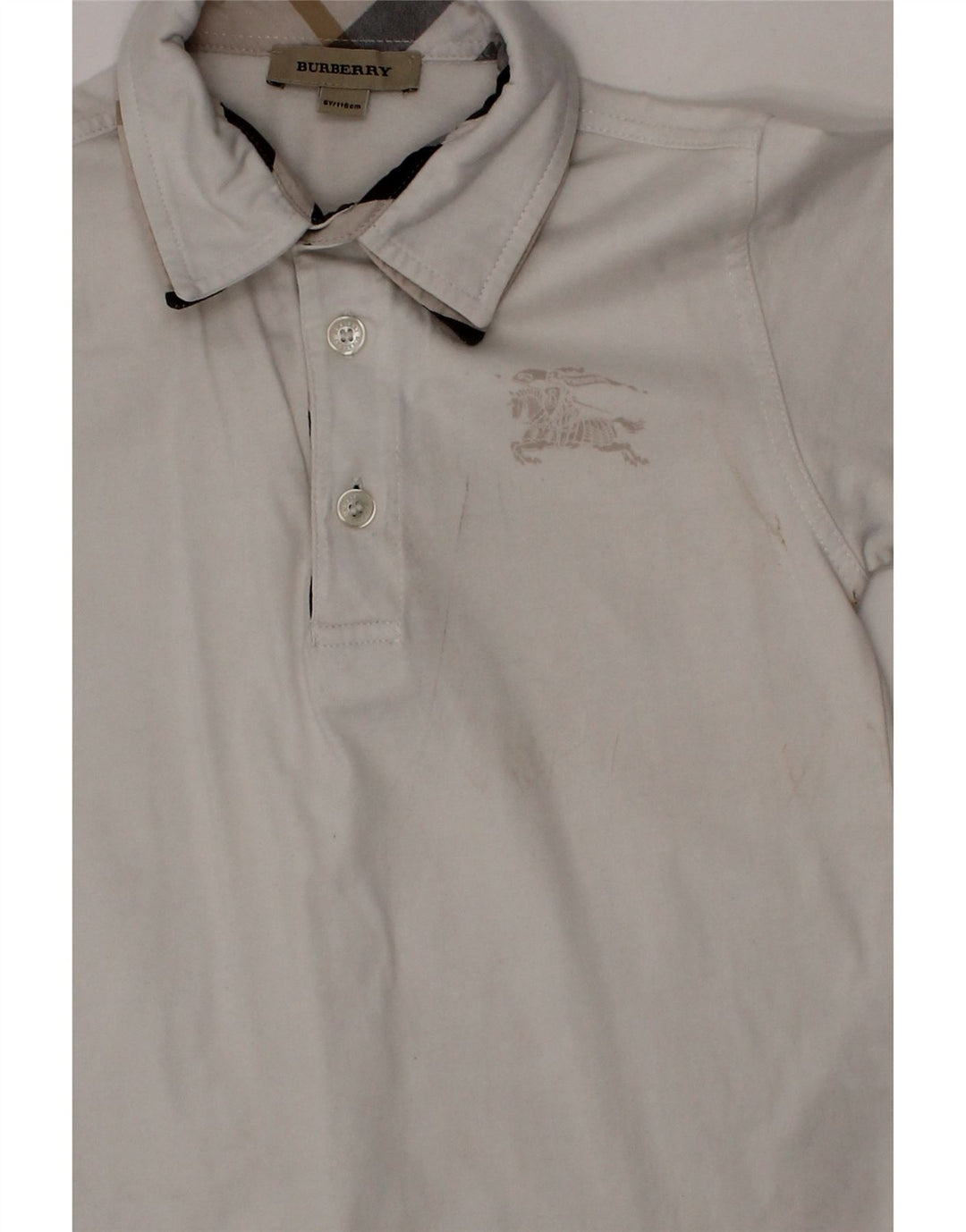 BURBERRY Boys Polo Shirt 5-6 Years White Cotton Vintage Burberry and Second-Hand Burberry from Messina Hembry 