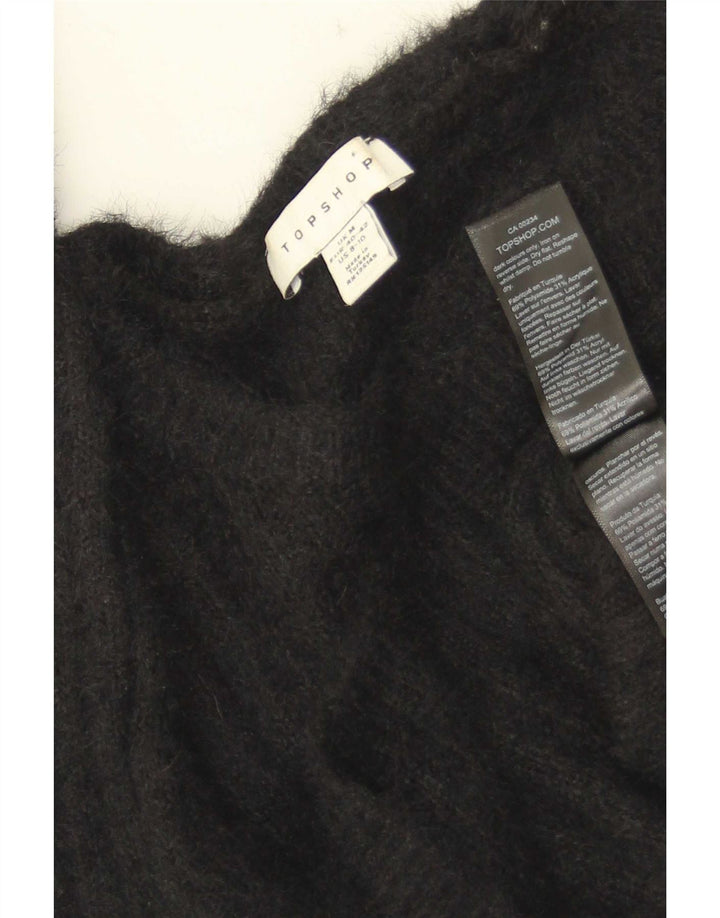 Topshop Dame Crop Boat Neck Jumper Sweater UK 12 Medium Sort Polyamid