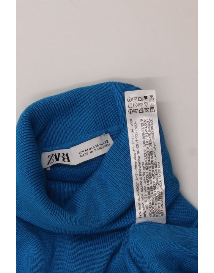 ZARA Dame Crop Roll Neck sweater UK 12 Medium Blue Viscose