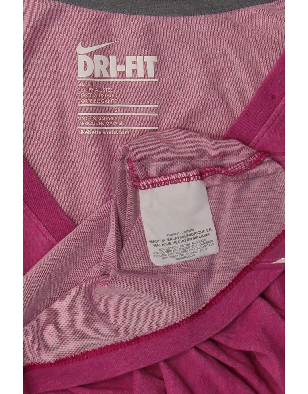 NIKE Dame Dri Fit Slim Fit T-shirt Top UK 20 2XL Pink Bomuld