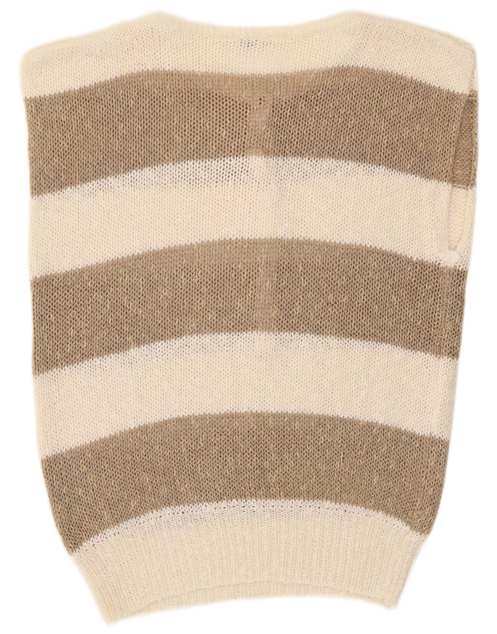 Vintage damevest tanktop EU 36 lille beige stribet polyakryl