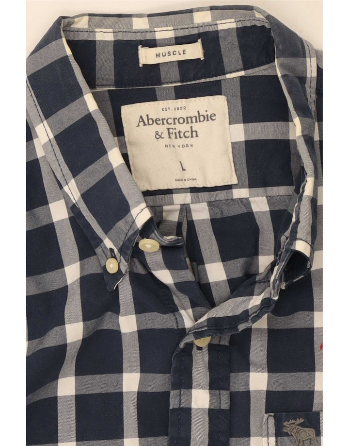Abercrombie & Fitch Herre Muscle Shirt Large Navy Blue Gingham