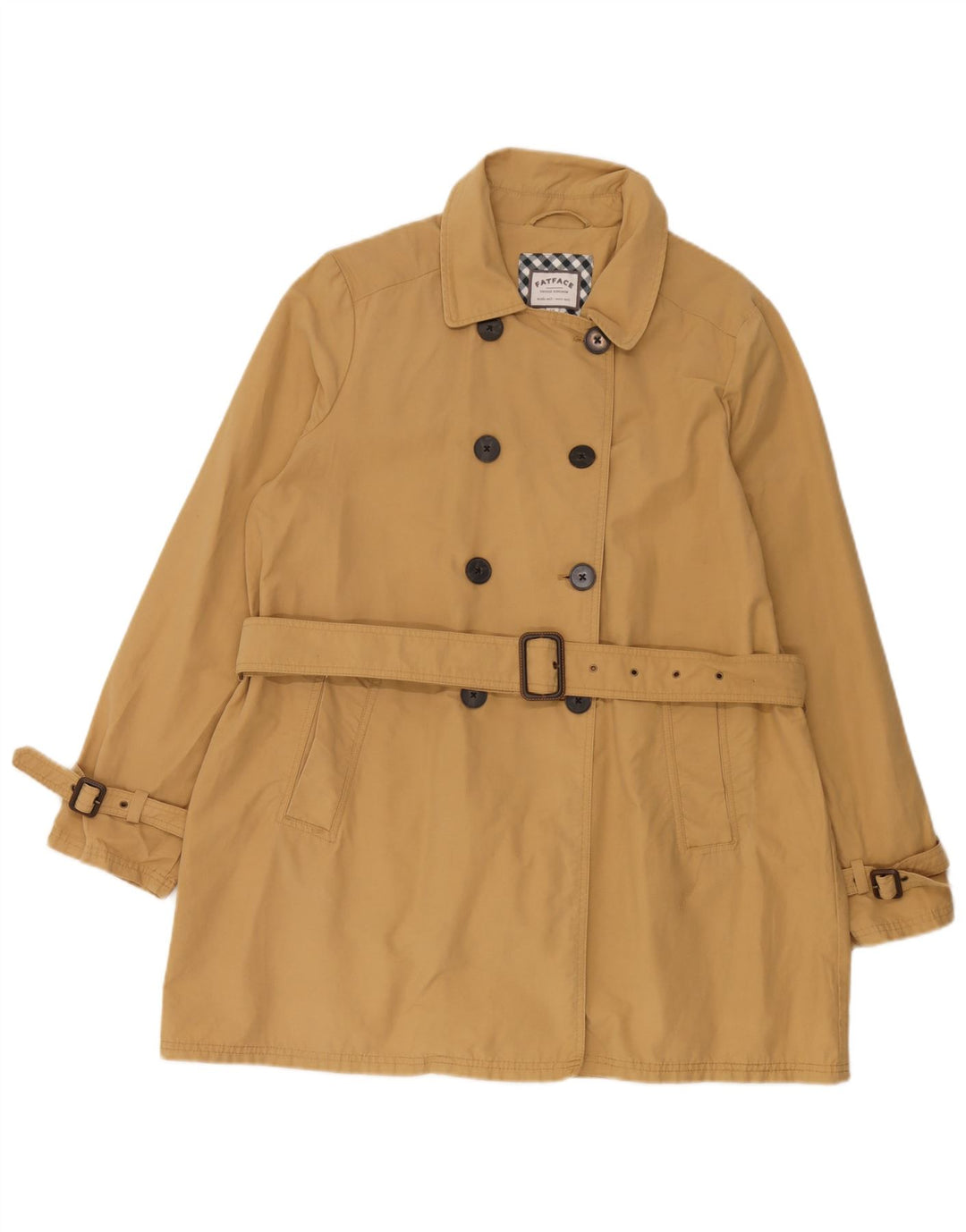 Fat Face Dame Dobbeltradet Trench Coat UK 16 Stor Beige Bomuld