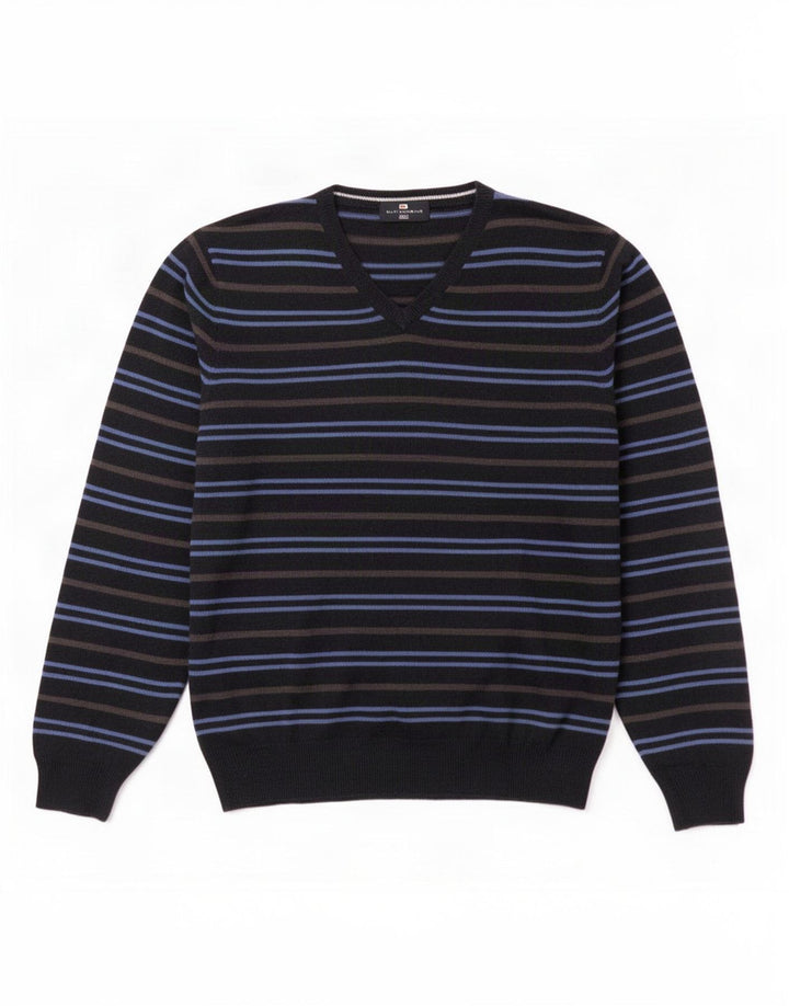 Marks & Spencer Herre V-hals sweater Medium Marineblå Stribet akryl