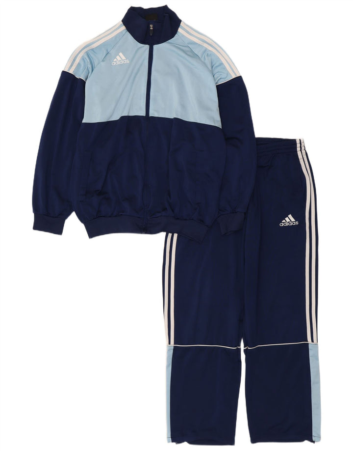 ADIDAS fuld træningsdragt til mænd UK 40/42 Medium Navy Blue Colourblock Polyester