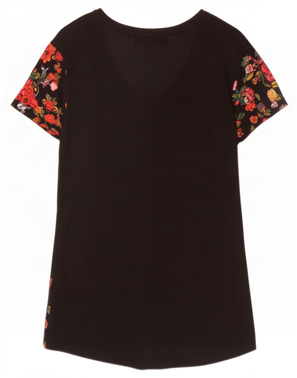 Desigual Kvinders Grafisk T-Shirt Kjole UK 18 XL Sort Floral Viscose