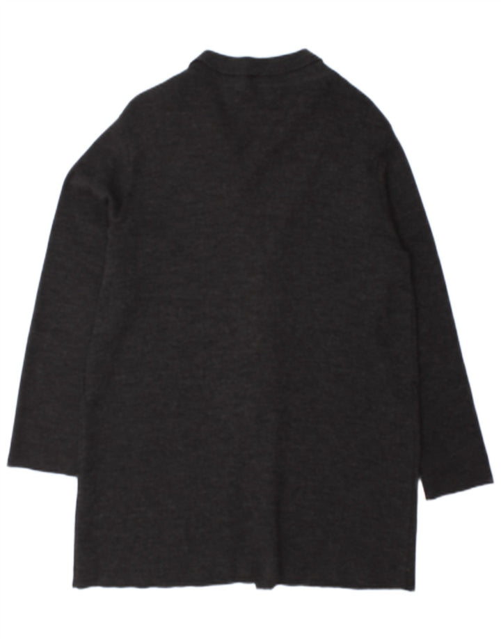 Zara Womens Longline Open Cardigan Sweater UK 16 Large Grey Flecked Wool