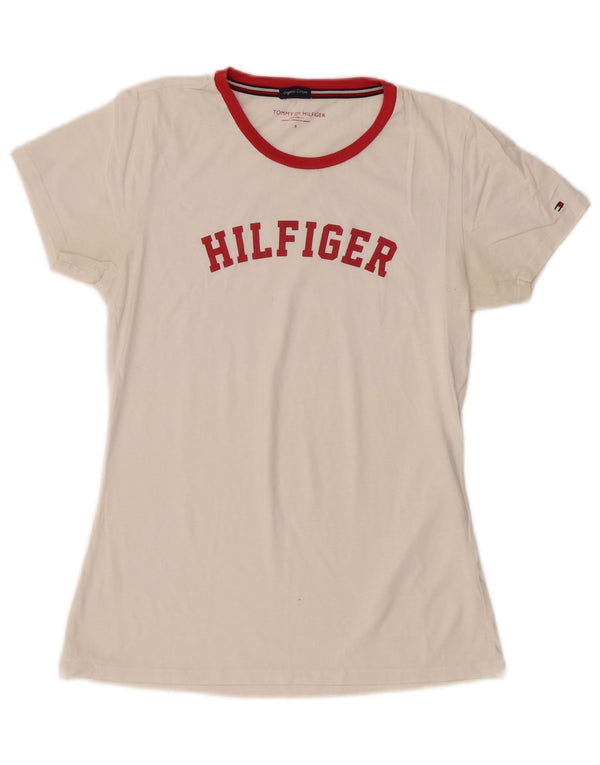 Tommy Hilfiger Dame Grafisk T-Shirt Top UK 10 Small White Bomuld