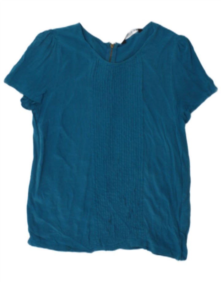 Zara Dame Bluse Top UK 10 Small Blue Silk