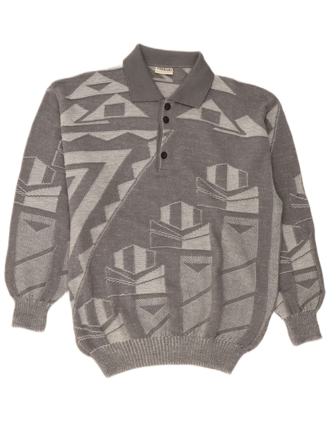 Ferrari Herre Polo Neck Jumper Sweater XL Grå Geometrisk Uld