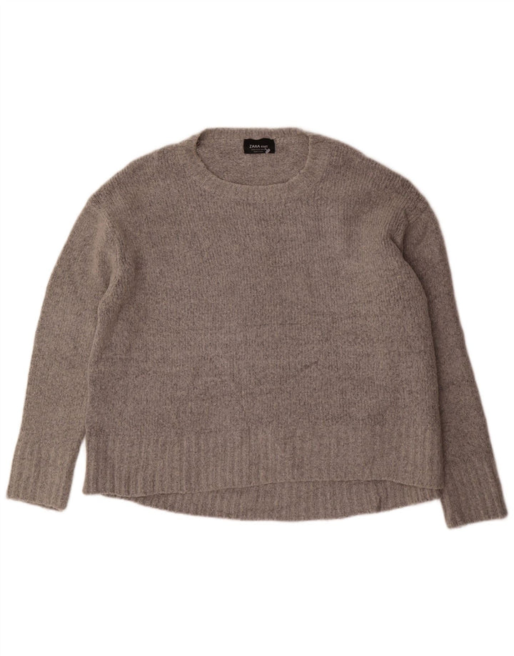 Zara Dame Oversized Boat Neck Jumper Sweater UK 14 Medium Grå Akryl