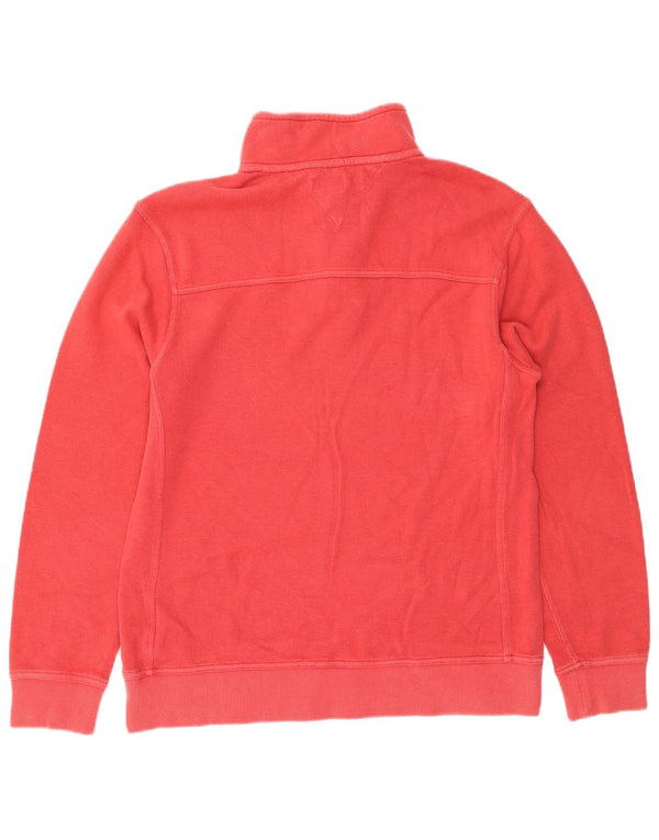 Tommy Hilfiger Herre Button Neck Sweatshirt Jumper Stor Rød Bomuld