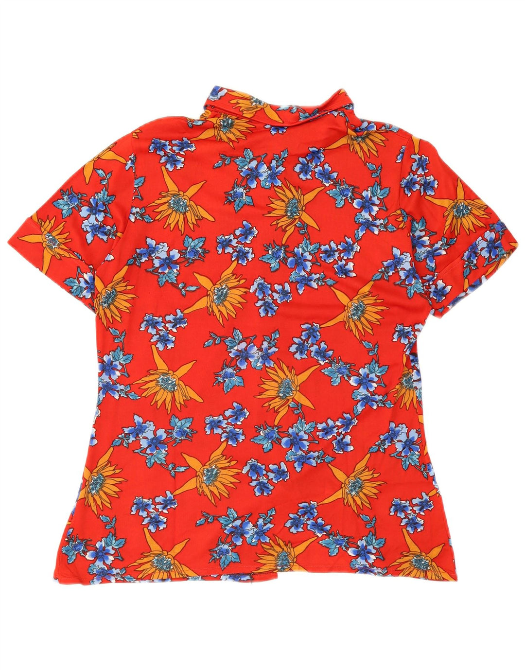 Vintage kortærmet skjorte til kvinder UK 12 Medium Red Floral