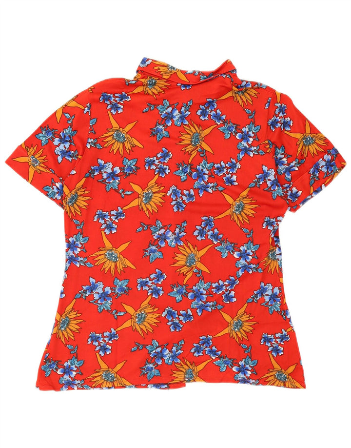 Vintage kortærmet skjorte til kvinder UK 12 Medium Red Floral