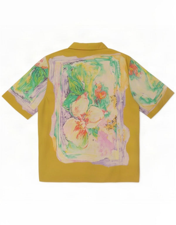 Vintage Womens Oversized Shirt Bluse UK 10 Small Yellow Floral Viscose