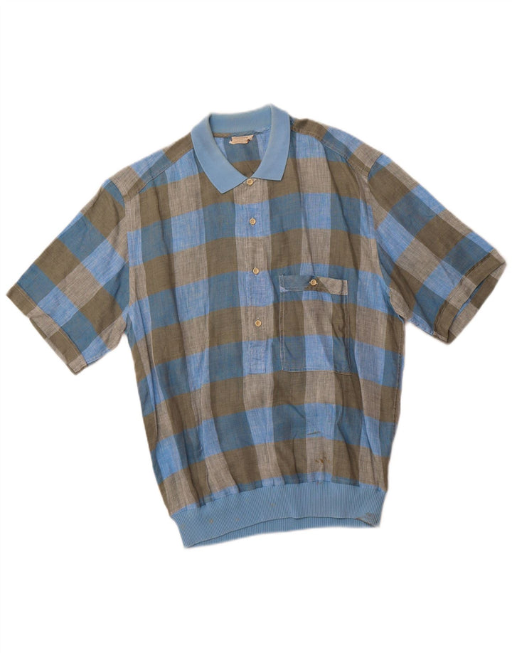 VINTAGE Kortærmet herretrøje IT 48 Medium Blue Check Flax