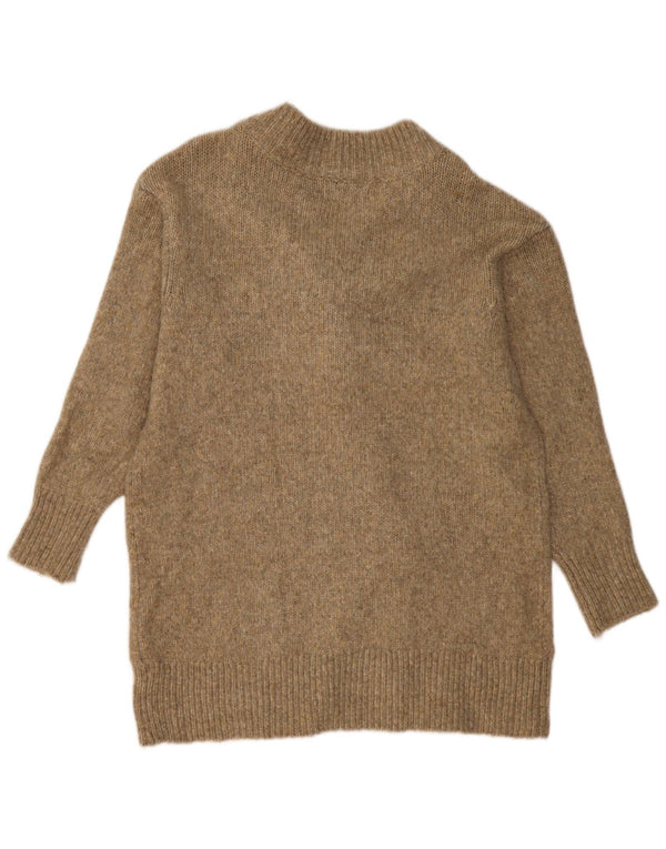 Zara Womens Longline V-hals sweater UK 10 Small Khaki Flecked