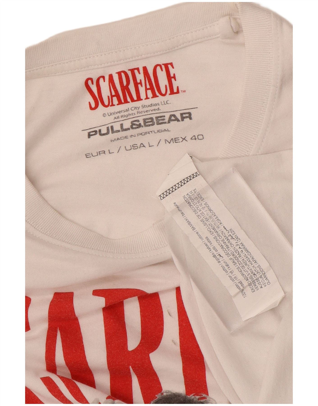 PULL & BEAR Herre Scarface Grafisk T-shirt Top Stor hvid bomuld
