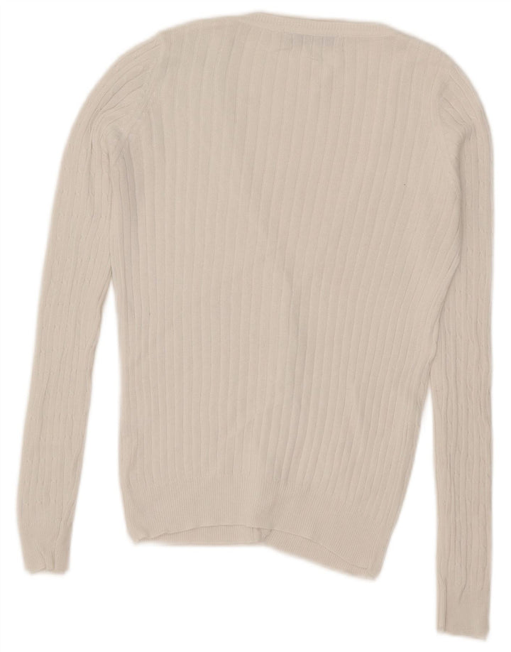 Zara Dame Cardigan Sweater UK 10 Small White Bomuld