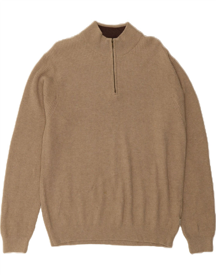 IZOD Mens Zip Neck Jumper Sweater Large Beige Cotton Vintage Izod and Second-Hand Izod from Messina Hembry 