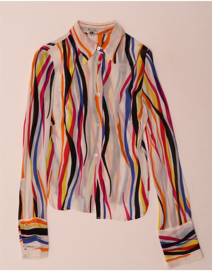 Vintage Dame Gennemsigtig Skjorte Bluse UK 10 Small Multicolored Striped