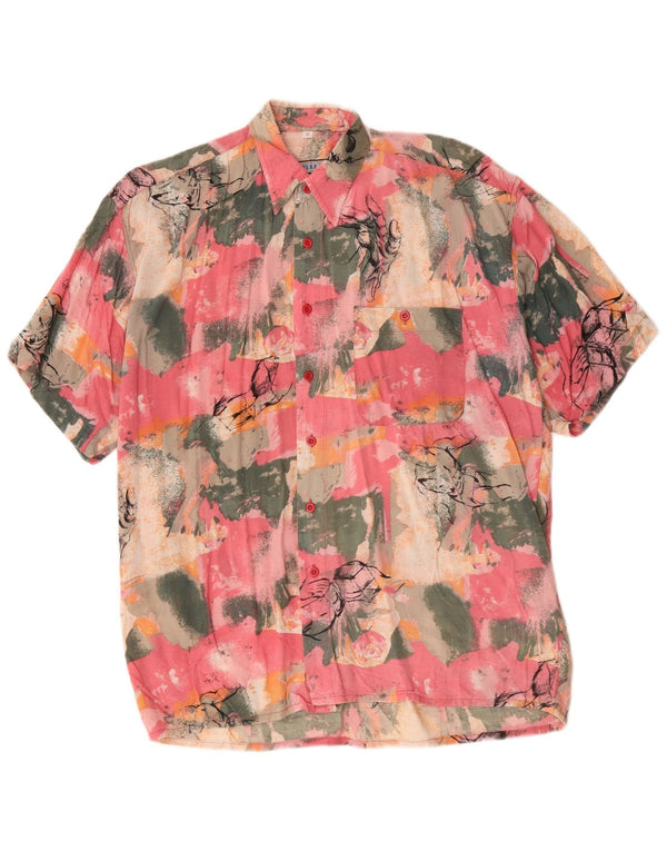 Vintage grafisk kortærmet skjorte til mænd Medium Pink Tie Dye Viscose Beach