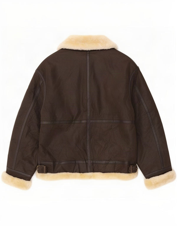 Conbipel Womens Shearling Jacket UK 16 Large Brown Læder