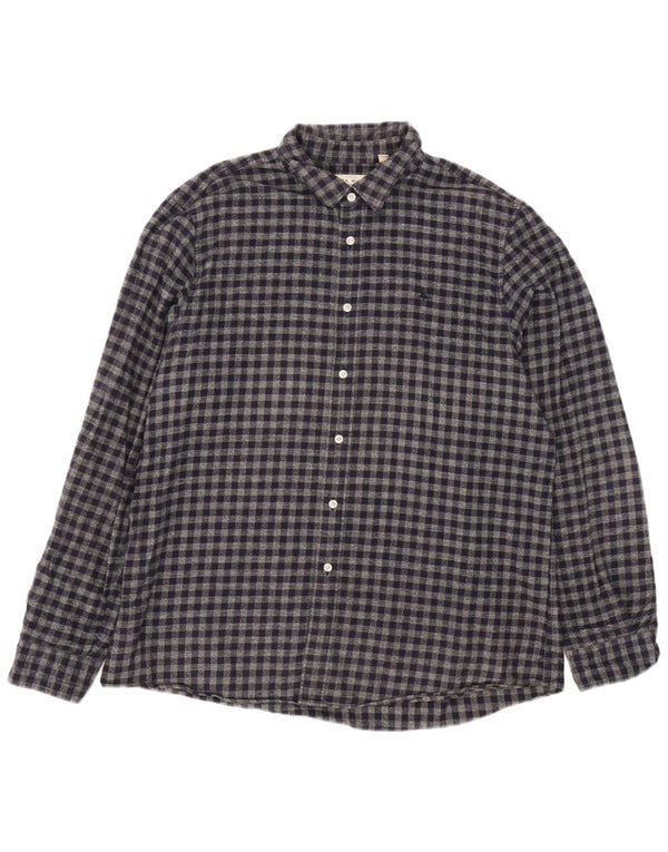 Jack Wills Herre Classic Fit Flannel Shirt XL Navy Blue Gingham Cotton