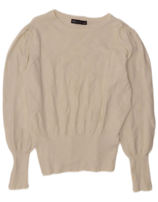 Marks & Spencer Dame Boat Neck Jumper Sweater UK 12 Medium Off White
