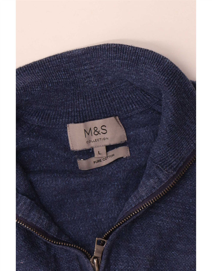 Marks & Spencer Herre sweater med lynlåshals, stor blå flækket bomuld