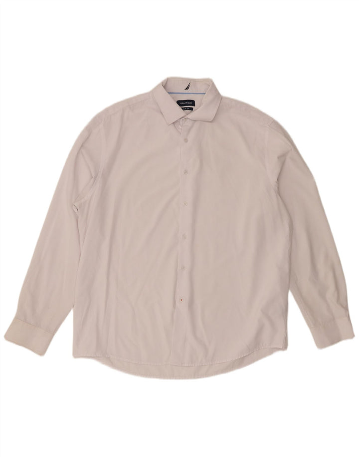 Nautica Herre Slim Fit Skjorte Størrelse 17 1/2 XL Hvid Polyester