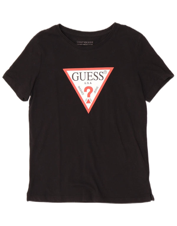 Guess Kvinder Oversized grafisk T-shirt Top UK 6 XS Sort Bomuld
