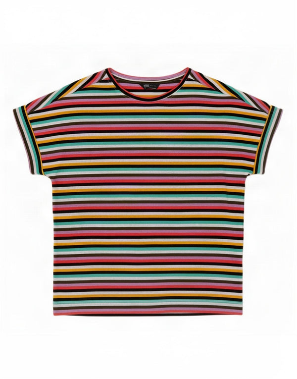 Marks & Spencer Womens T-Shirt Top UK 16 Large Multicoloured Striped