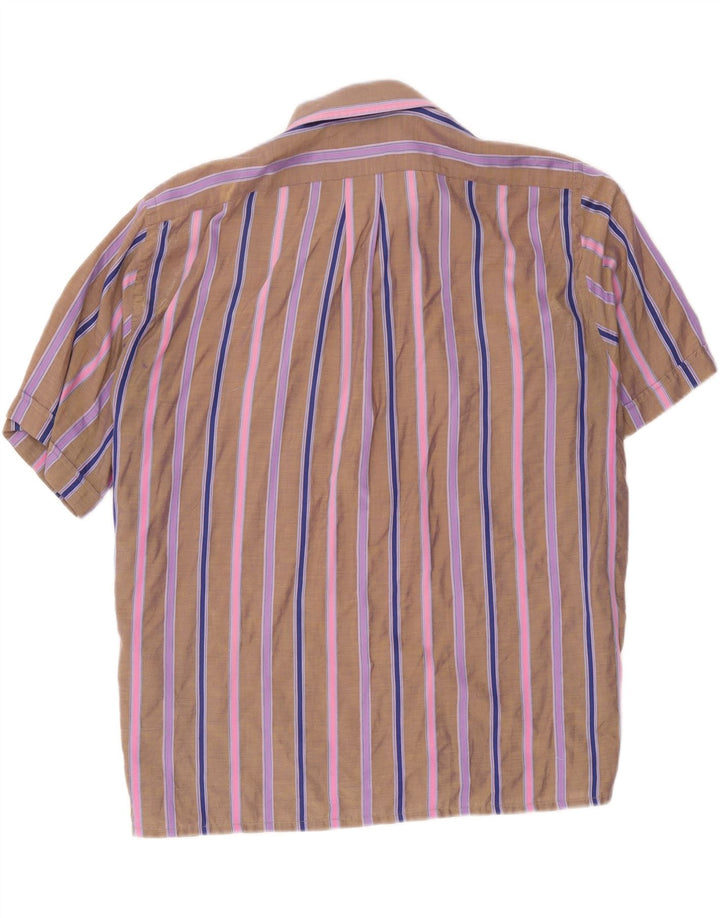 Vintage kortærmet herreskjorte stor brun stribet