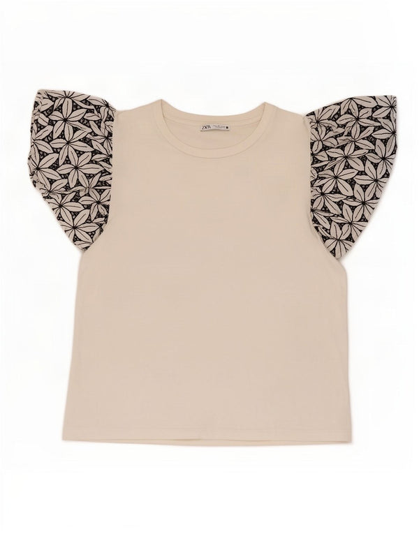 Zara Damebluse Top UK 14 Stor hvid blomstret bomuld