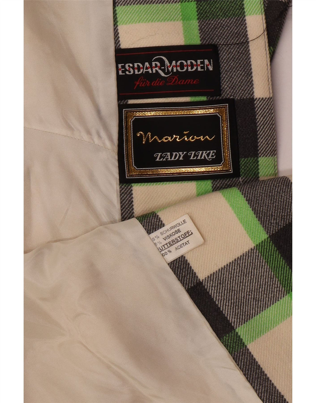 Vintage Dameoverfrakke UK 12 Medium Flerfarvet Ternet Ny Uld