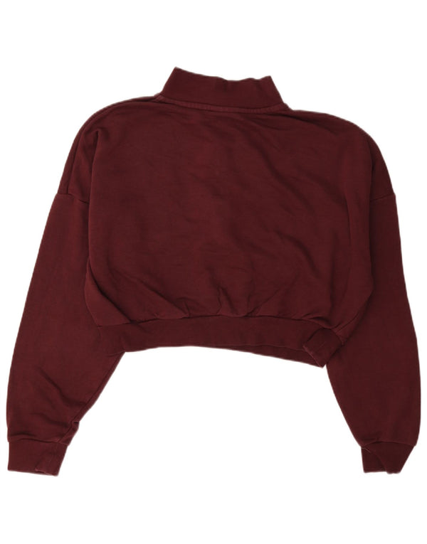 Nike Dame Crop Zip Neck Sweatshirt Jumper UK 14 Medium Bourgogne bomuld
