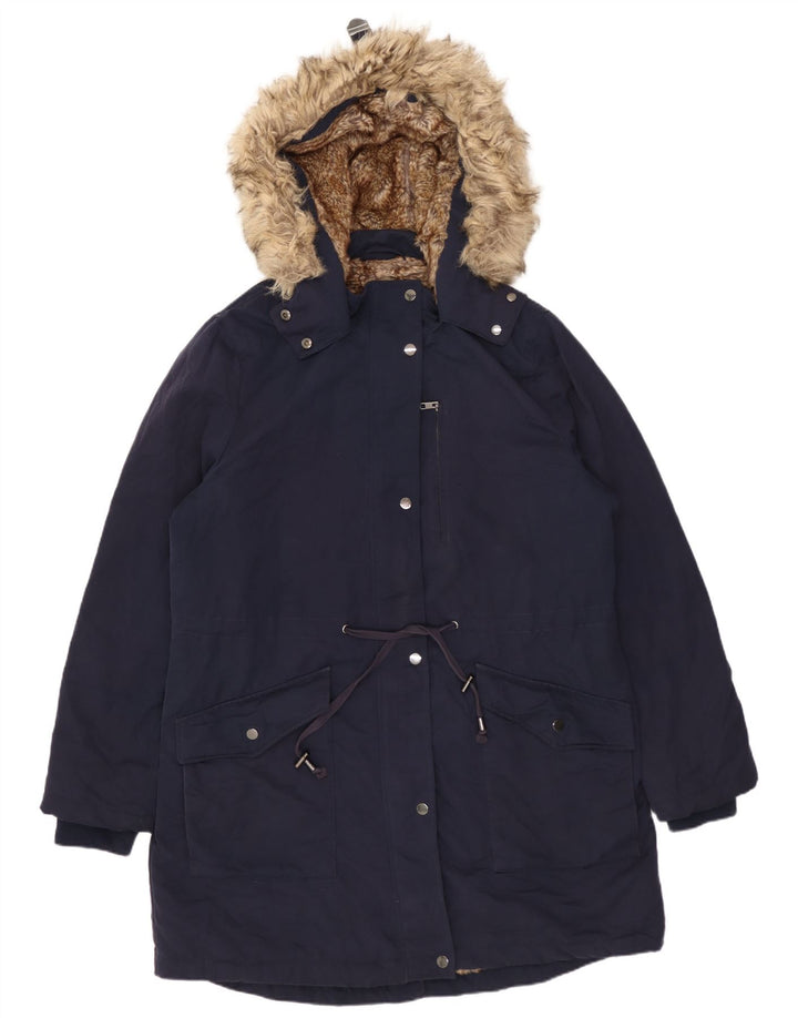 Marks & Spencer Dame Oversized Hooded Parka Jacket UK 14 Large Navy Blue